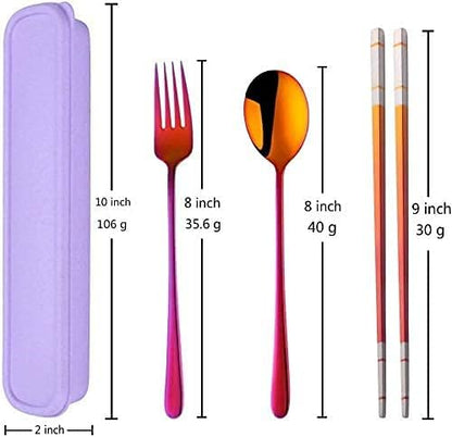 3 PCS Outdoor Flatware Set Fork Spoon Chopsticks/Travel Flatware Set with a Case, Red
