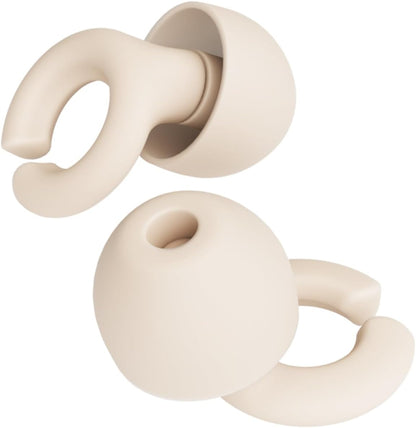 Ear Plugs, Reusable Soft Silicone Plugs with Horseshoe Shape for Comfort, Designed for Sleep and Loud Noises, 17dB (NRR) Noise Reduction Rating, Cream, 1 Pair with Portable Travel Case