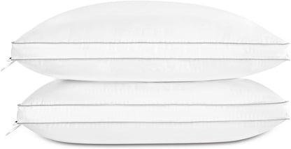 Globon Luxury Feather Down Pillow Standard Queen Size for Sleeping, Hotel Collection Fluffy Pillow, Medium Gusseted Bed Pillows, 18"X26", Pack of 2