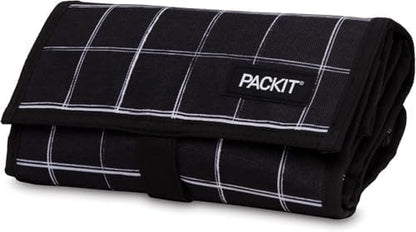 Packit® Freezable Lunch Bag, Black Grid, Built with ECOFREEZE® Technology, Foldable, Reusable, Zip and Velcro Closure with Buckle Handle, Designed for Work Lunch and Fresh Lunch On the Go