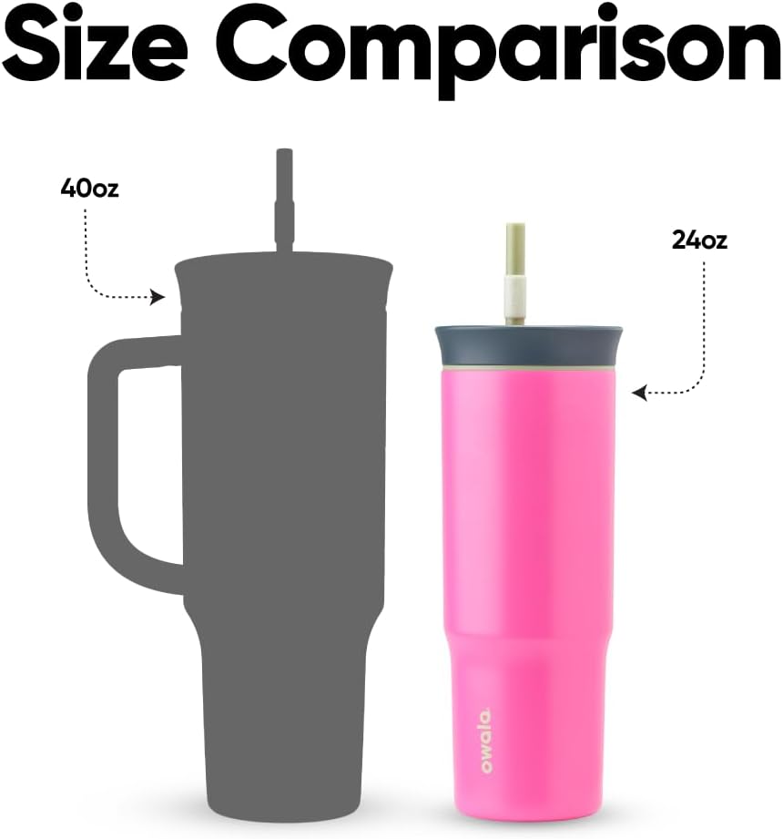Owala Stainless Steel Triple Layer Insulated Travel Tumbler with Spill Resistant Lid and Straw, BPA Free, 24 oz, Brown/Pink (Watermelon Breeze)