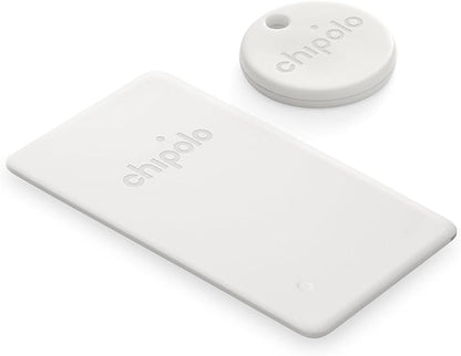 Chipolo Point Bundle - 1X ONE + 1x Card Item Finder, Bluetooth Tracker, Wallet Finder - Works with Google's Find My Device app (Android only) (Off White)