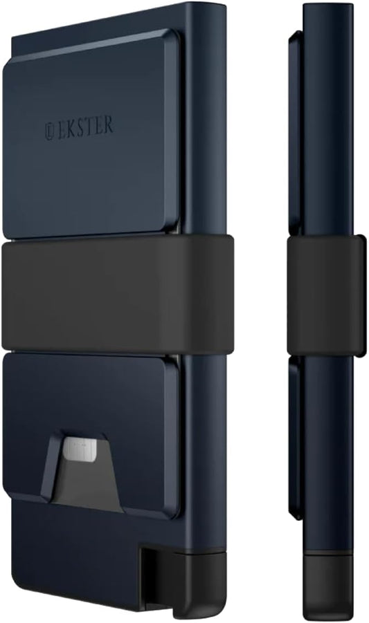 Ekster - Aluminum Cardholder Pro Wallet - All-Metal Aluminum Wallet for Men - Fits 7 Cards, RFID Blocking Layer, Ultra-Thin, Minimalist, Push Button, Card Access, Expandable, Trackable (Midnight Blue)