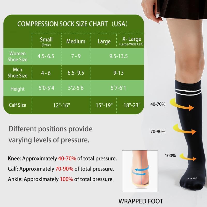 LEVSOX Viscose Made from Bamboo Compression Socks for Pregnant Women 20-30 mmHg Knee High Cute Mens Supports Socks for Travel