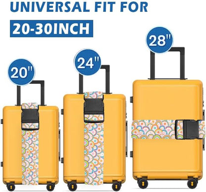Luggage Straps for Suitcases Travel Belt Accessories, Cute Suitcase Strap, Adjustable Luggage Belt Strap, Heavy Duty with Quick-Release Buckle Luggage Strap Cute Colorful Rainbow