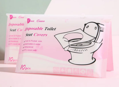 Disposable Toilet Seat Covers – Pack of 10 | Flushable & Portable Travel Toilet Seat Covers for Adults & Kids | Compact & Lightweight, Eco-Friendly Protection for Public Restrooms.