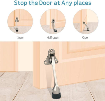 Door Stopper, Kick Down Door Stops for Heavy Doors, with Rubber Tip and Spring Lever, Adjustable, Easy to Set Down and Release, 4-Inch, for Wide Doors (4inch x 2pack, Black)