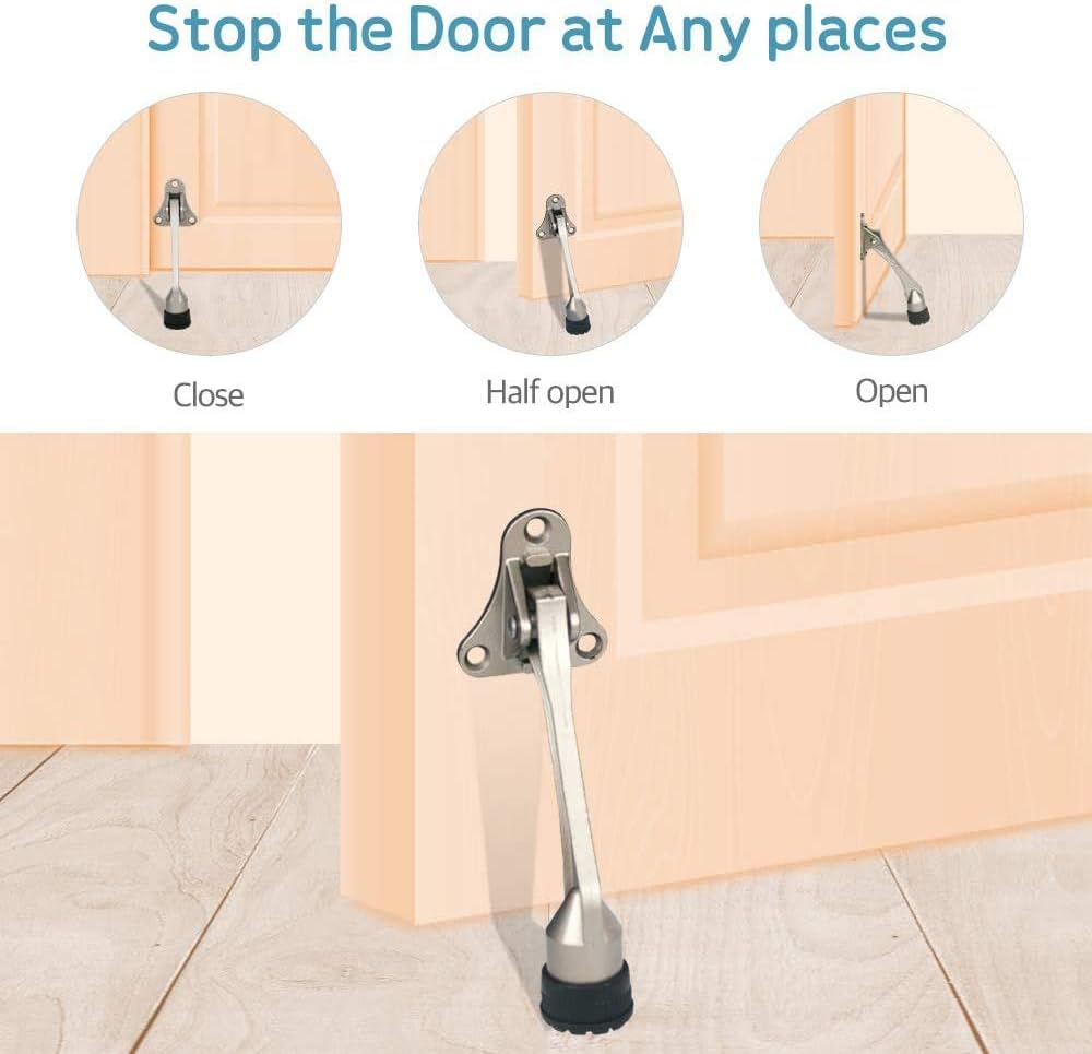 Door Stopper, Kick Down Door Stops for Heavy Doors, with Rubber Tip and Spring Lever, Adjustable, Easy to Set Down and Release, 4-Inch, for Wide Doors (4inch x 30pack, Black)
