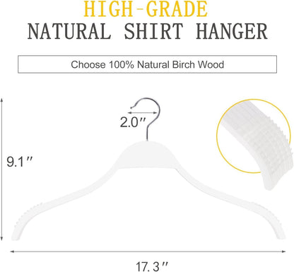 TOPIA HANGER Slim Wooden Hangers with Extra Soft Non-Slip Rubber Grips, 30-Pack High-Grade Fashion Hanger No Shoulder Bump for Sweaters, Hoodies, Jacket, Dress, Coat (White) -CT15W30