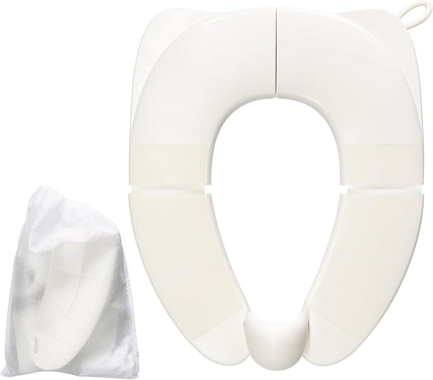 Portable Toilet Seat for Kids, Foldable Universal Fit Potty Training Seat with Anti-Slip Base & Splash Guard Travel Toilet Seat with Storage Bag, Easy Clean-White