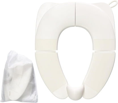 Portable Toilet Seat for Kids, Foldable Universal Fit Potty Training Seat with Anti-Slip Base & Splash Guard Travel Toilet Seat with Storage Bag, Easy Clean-White