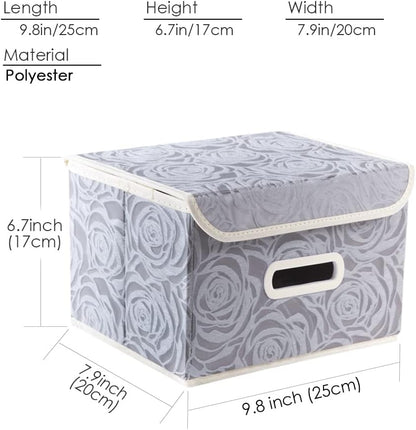 PRANDOM Collapsible Storage Boxes with Lids Fabric Decorative Storage Bins Cubes Organizer Containers Baskets with Cover Handles Divider for Bedroom Closet Living Room 9.8x7.9x6.7 Inch 3 Pack