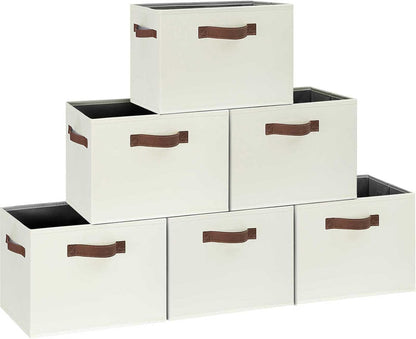 GhvyenntteS Large Storage Baskets for Shelves 6 Pack, Collapsible Fabric Storage Bins with 3 Handles, Decorative Closet Organizers and Storage bins for Clothes Blanket Beddings (Beige, 15"x11"x9.6")