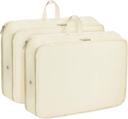 Extra Large Compression Packing Cubes for Travel Essentials, 2 Pack Expandable Travel Cubes for Packing Bags Suitcase Organizer, Beige
