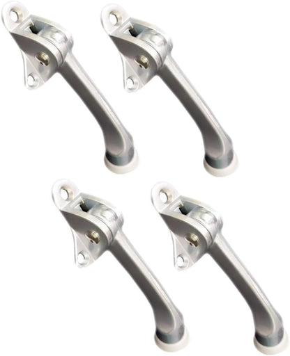 QCAA Heavy Duty Kickdown Door Stopper, 4", Zinc Die Cast, Satin Chrome, 4 Pack, Made in Taiwan