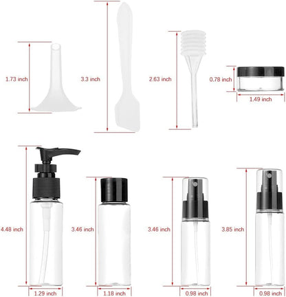 Vitog Travel Bottles Kit, TSA Approved Leak Proof Portable Toiletry Containers Set, Clear flight size PET Cosmetic Containers for Lotion, Shampoo, Cream, Soap, Set of 11 (Black+Plastic)