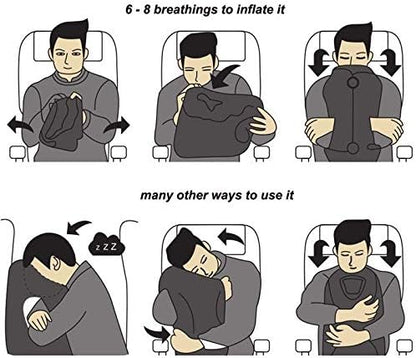 Inflatable Travel Air Pillow for Sleeping to Avoid Neck and Shoulder Pain, Comfortably Support Head and Lumbar, Used for Airplane, Car, Bus and Office (Grey)