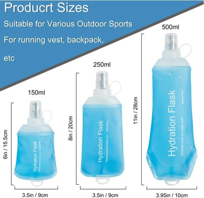CLINTT 500ml Soft Flask, Foldable Running Water Bottle, TPU Folding Soft Water Flask, BPA-Free Collapsible Flask for Hydration Pack Running Vest, Cycling, Climbing, Hiking - 1Pcs, Blue