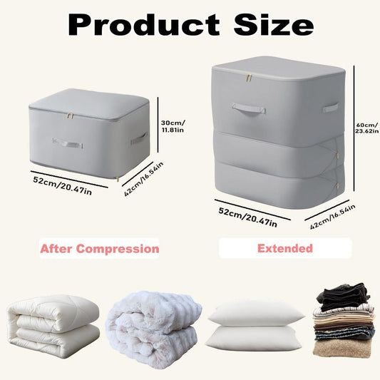 Ultra Space Saving Self Compression Organizer, 2025 New 3-Layer Zipper Large Capacity Storage Bag, Thick Satin Fabric Heavy Duty Bags for Comforters Blankets Bedding Duvet (Gray, X-Large, 2PC)