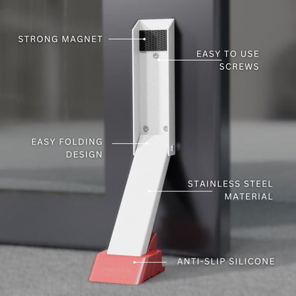 Door Stop, No Drill Door Stoppers - Kickdown Doorstop for Home, Glass Doors, & Outdoors, Easy to Install Doors with Self Adhesive Door Stopper, No Screw Flip Down Portable Door Stopper - White
