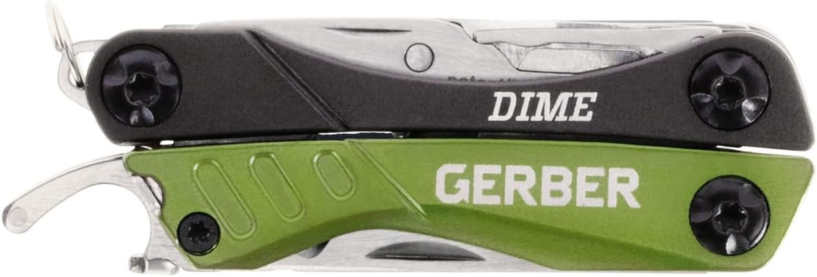 Gerber Gear Dime 12-in-1 Mini EDC Multitool - Needle Nose Pliers, Pocket Knife, Keychain, Bottle Opener - EDC Gear and Equipment - Green