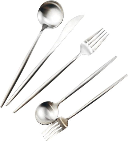 Gugrida 20-Piece 18/10 Stainless Steel Flatware Silverware, Luxury Dinnerware Set Travel Cutlery Tableware Include Knife Fork Spoon Service for 4,Healthy & Eco-Friendly Dishwasher Safe (Silver Matte)