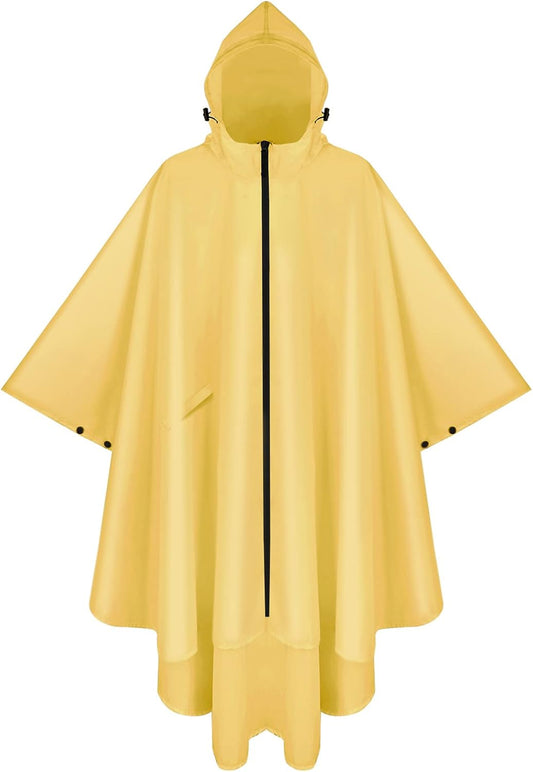 PTEROMY Hooded Rain Poncho for Adult with Pocket and Zipper, Waterproof Lightweight Raincoat for Men and Women