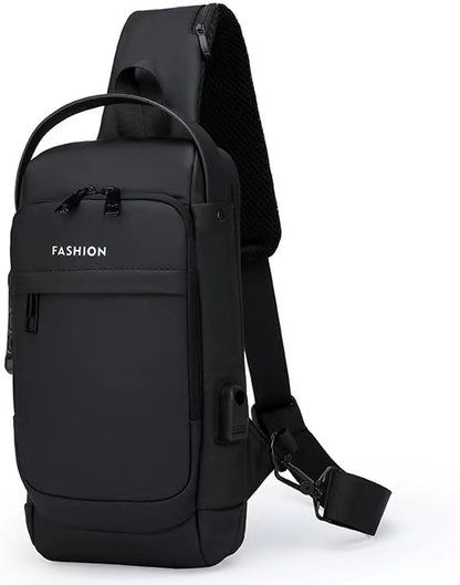 Sling Bag for Men Anti-theft USB Crossbody Shoulder Backpack Purse Waterproof PU Leather Chest Bag Travel Daily Use