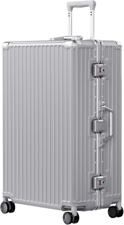 AnyZip Luggage PC+ABS Aluminum Frame Zipperless Checked Luggage Hard Shell Suitcase with TSA Lock Double Spinner Wheels 28 Inch Silver