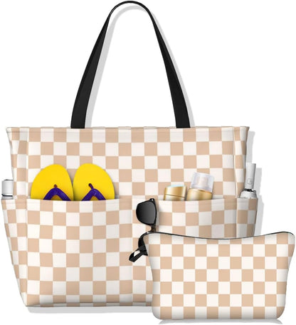 Waterproof Beach Tote Pool Bags for Women Ladies Extra Large Gym Tote Bag for Weekender Travel with Small Pouch