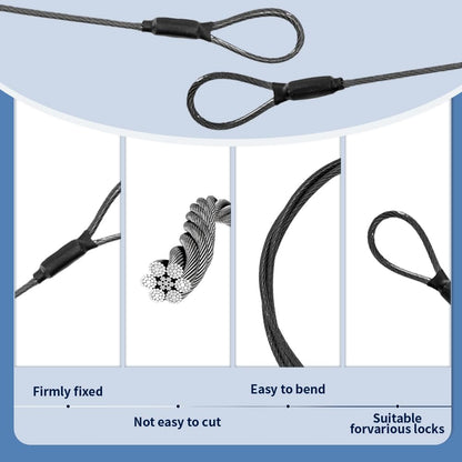 3.3mm (1/8 Inch) Outdoor Travel Stainless Steel Security Cable-3ft Luggage Lock Safety Wire Flexible Steel Wire Rope with Double Loop Safety for Luggage, Bike, Lock (Balck+Red, 3ft-(2Pack)