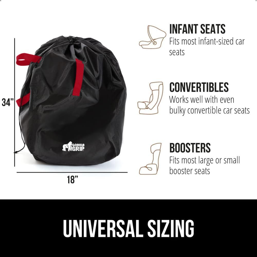 GORILLA GRIP Car Seat Travel Bag for Airplane Gate Check, Easy Carry Backpack Bags Cover Carseats, Infant Baby Carriers and Toddler Booster Seats for Airport, Child Air Travels Airport Essential, Red