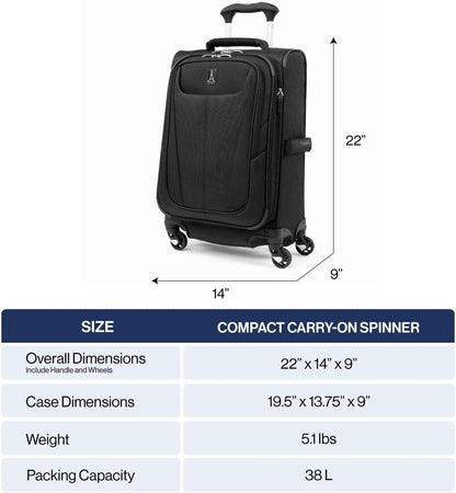Travelpro Maxlite 5 Softside Expandable Carry on Luggage with 4 Spinner Wheels, Lightweight Suitcase, Men and Women, Slate Green, Compact Carry on 20-Inch