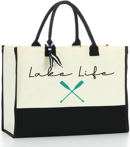 Lake Life Tote Bag for Women Waterproof Personalized Beach Bag Canvas Bag Funny Lake Girls Bag Trip Gifts