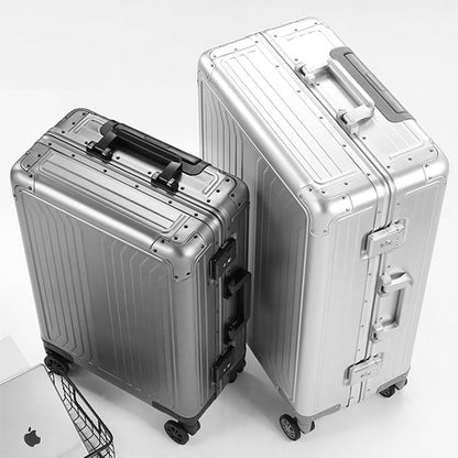 Metal all aluminum carry-on suitcase 20 "hard face, TSA lock and rotating wheel zippered luggage set (silvery, 24 '')