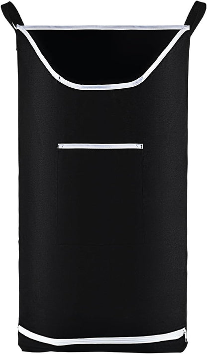 Hanging Laundry Hamper Bag Behind Door Hampers for Laundry Hanging Save Space Zipper Laundry Hamper Door Hanging with 2 PCs Stainless Steel Hooks Suction Hooks for Wall/Bathroom (Black)