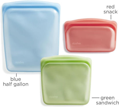 Stasher Premium Silicone Reusable Food Storage Bags, 3-Pack, Multi, Multi-Use Food Storage Bags, Lunch Bag, Travel Containers, BPA Free, Leak-free, Dishwasher-Safe, Eco-friendly