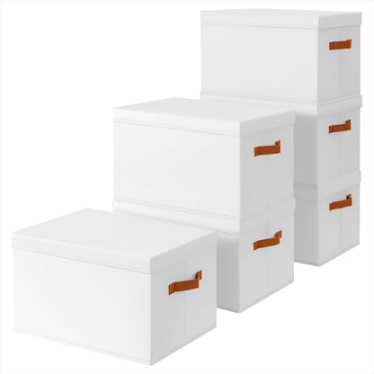 Storage Bins with Lids - Large Fabric Closet Bins with Lid, 6 Pack Clothes Organizers and Storage, Collapsible Stackable Cube Basket for Home, Office, Dorm, White