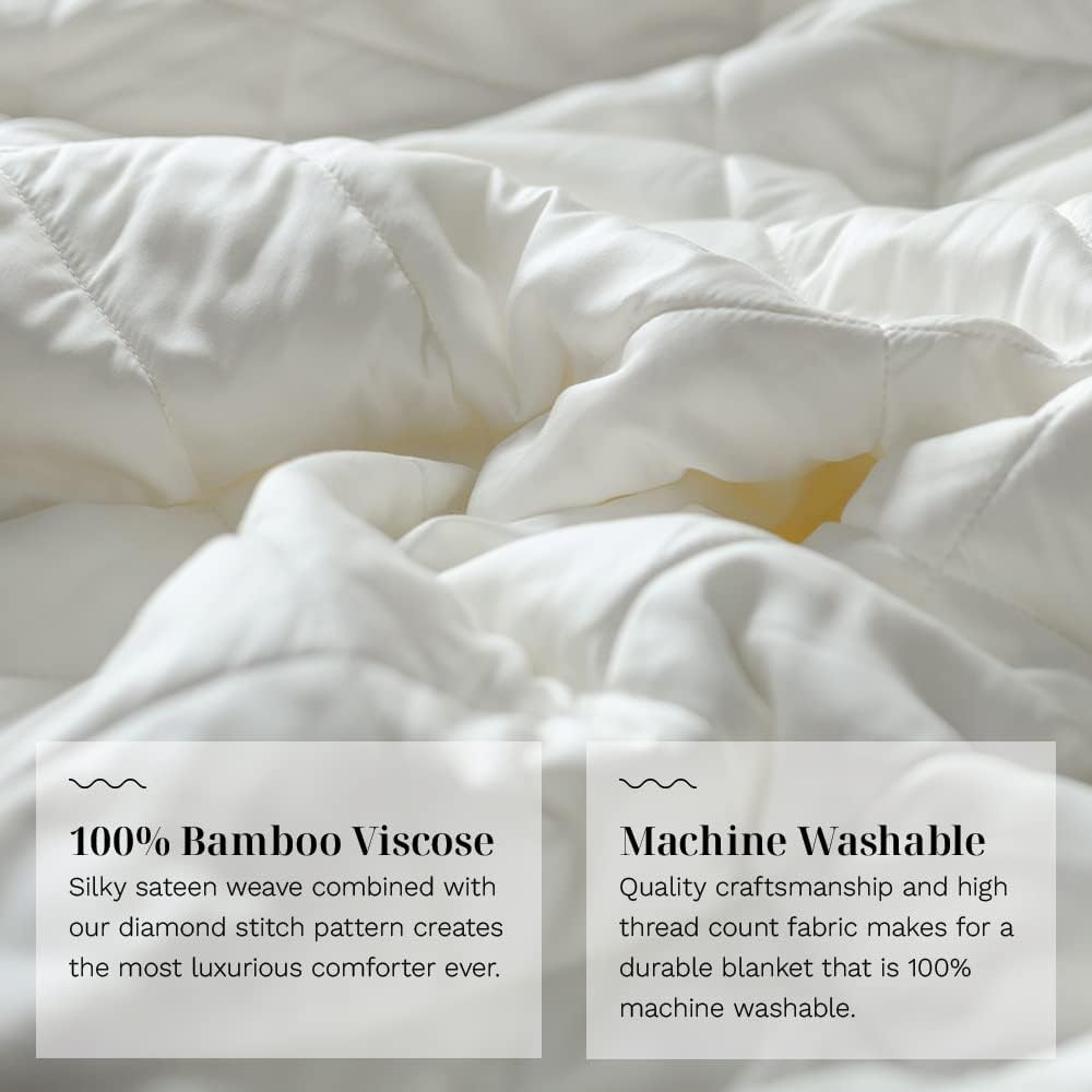 LUXOME Lightweight Blanket | 100% Rayon (Viscose) from Bamboo Fabric & Fill | King/Cal King - 98"x92" | Thermal-Regulating | Ivory