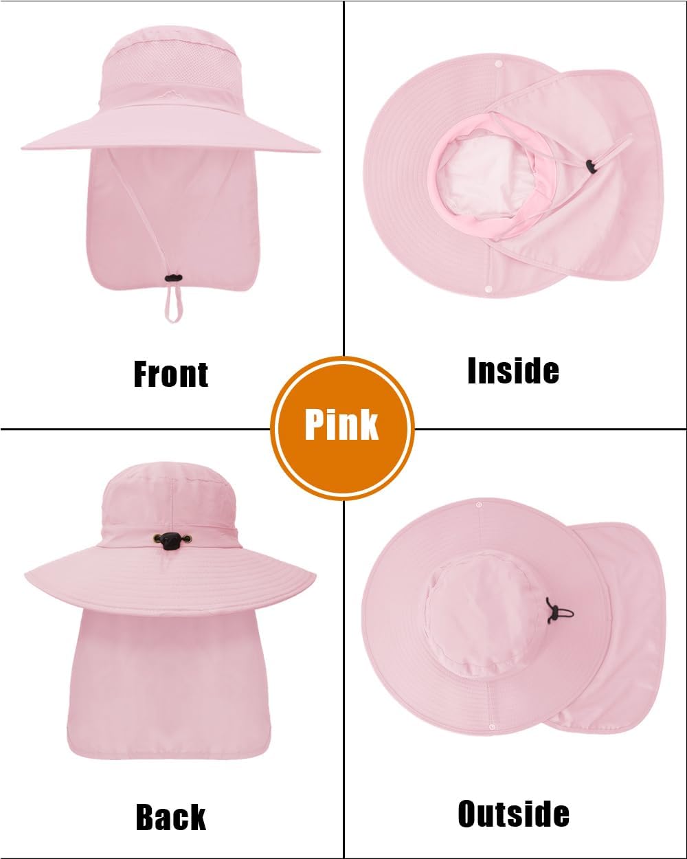 Outdoor Sun Hats with Stowable Neck Flap for Men Women UPF 50+ Mesh Summer Bucket Hat Wide Brim for Fishing Safari Hiking