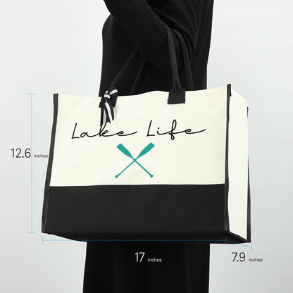 Lake Life Tote Bag for Women Waterproof Personalized Beach Bag Canvas Bag Funny Lake Girls Bag Trip Gifts