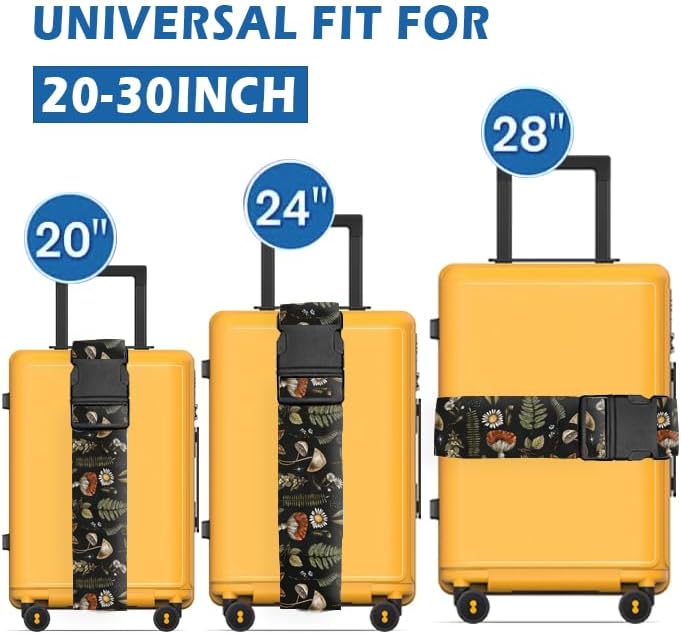 Luggage Straps for Suitcases Travel Belt Accessories, Cute Suitcase Strap, Adjustable Luggage Belt Strap, Heavy Duty with Quick-Release Buckle Luggage Strap Boho Mushrooms
