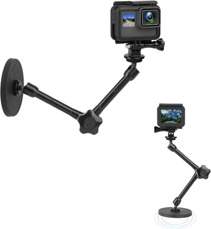 Magnetic Camera Mount for GoPro Hero/Insta 360 / DJI OSMO/AKASO Action Camera,3.46 inch Diam Magnetic Rubber Coating Base,10 inch Length Adjustable Aluminum Alloy Arm