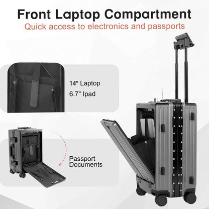 Carry On Luggage 22x14x9 Airline Approved Aluminum Frame, 20 Inch Hard Shell Carry On Luggage, Suitcase Carry-on Zipperless Luggage, TSA Approved (Grey)