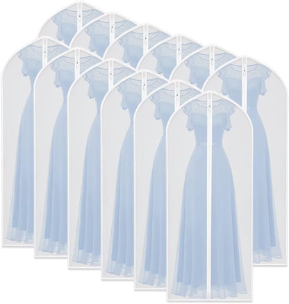 Dress Bags for Hanging Clothes (Set of 12) Breathable Suit Bag Covers with Zip Coat Covers for Closet Garment Bag for Wardrobe Storage and Travel Covers for Coats White - 24'' x 60''