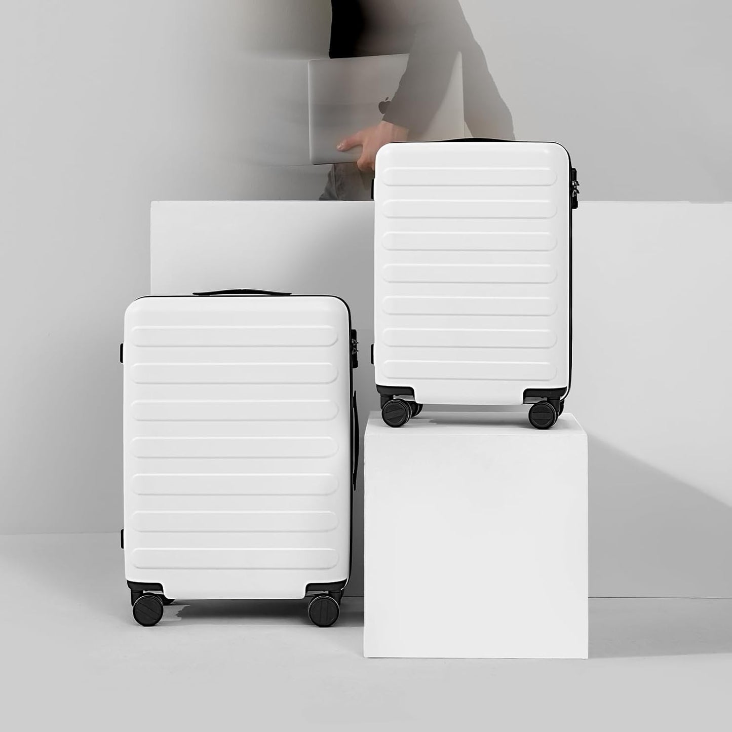 Carry on Luggage 22 X 14 X 9 Airline Approved, 20 Inch Luggage for 3-5 Days Travel, Double Spinner Wheels, 100% Hardshell PC, TSA Lock (05-Lily White (Basic), Checked 28-Inch)