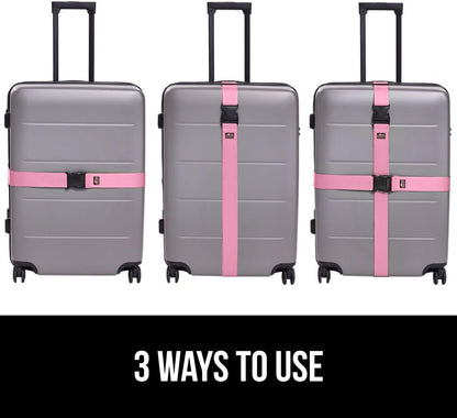 GORILLA GRIP Heavy Duty 4 Pack Adjustable Luggage Straps for Suitcases, Easy to Identify Travel Belt Connector Holds Suitcase Together, Extends Life of Bag, Strap Connects Two Bags, Accessories Pink