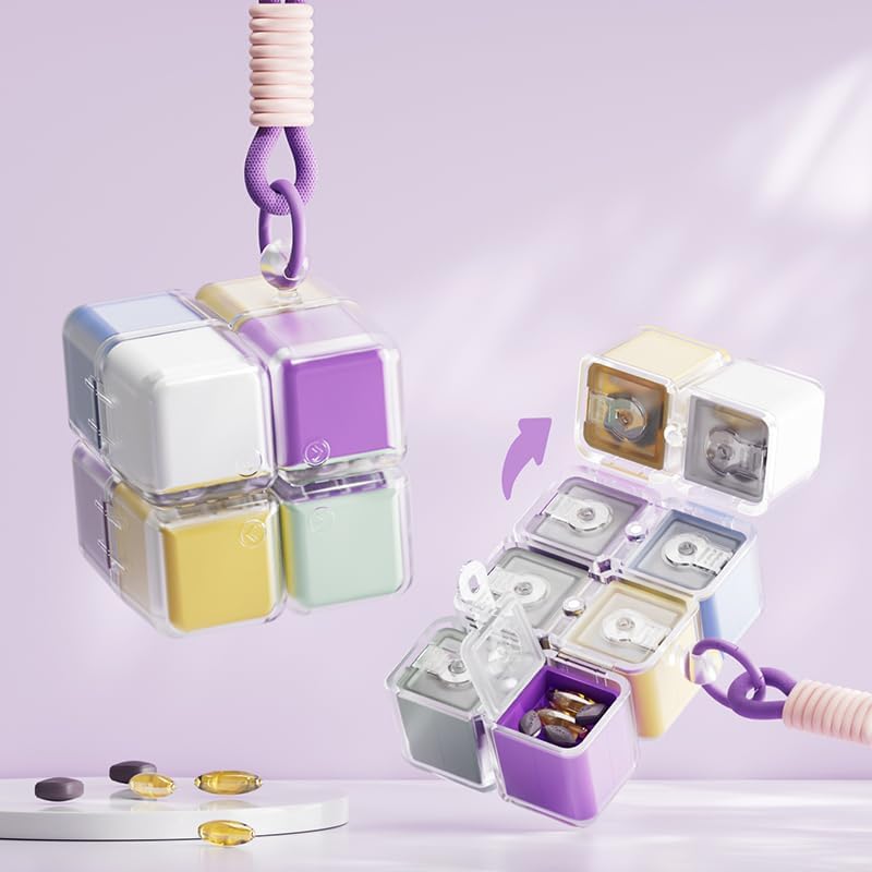 Purse Pill Organizer,Magnetic Cube Cute Pill Box,Pill Compact with 8 Compartment,Vitamin Container Weekly Pill Case (Green)