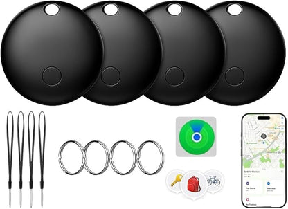 Air Tags-4 Pack, Pet Trackers, Item Locator Tags Works with Apple Find My | iOS Only | 4 Different Cases | Replaceable Battery | Water-Resistant | Item Finder for Key, Luggage, Backpack,Bike (4-Black)