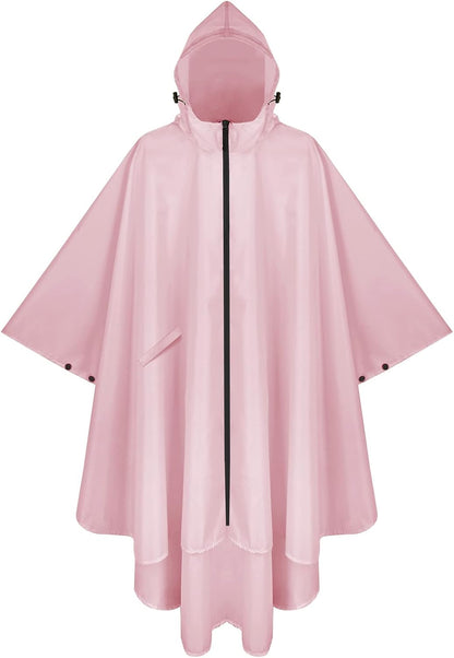 PTEROMY Hooded Rain Poncho for Adult with Pocket and Zipper, Waterproof Lightweight Raincoat for Men and Women